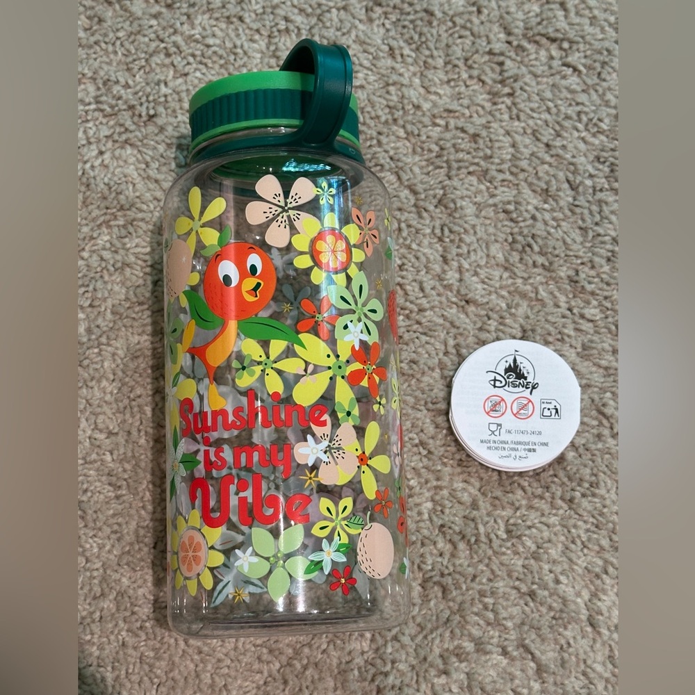 New Disney ‘Sunshine is my vibe’ Water Bottle with Green Lid